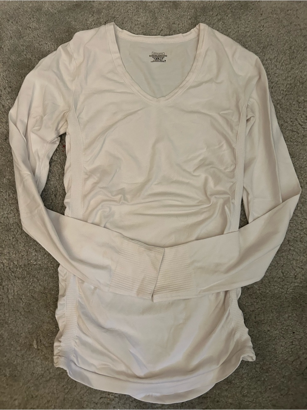Athleta White Long Sleeve V-Neck Performance Top